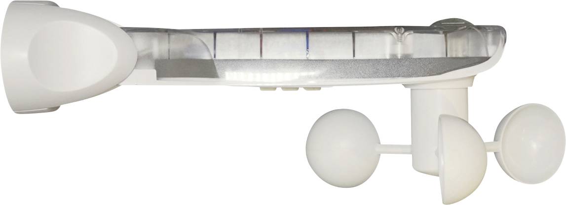 Witte anemometer voor het meten van windsnelheid, horizontaal gemonteerd.