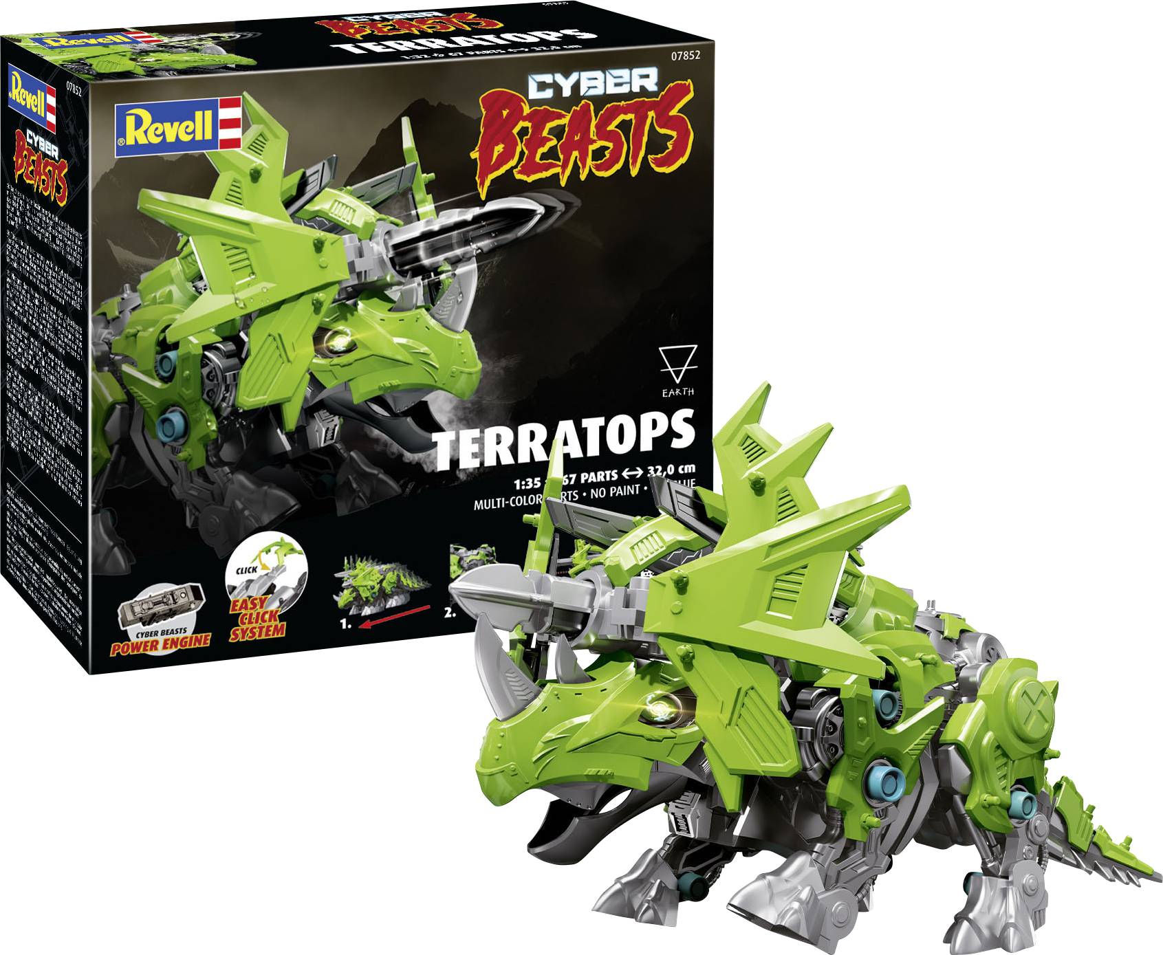 Revell Cyber Beasts 'Terratops'-bouwpakket: Groene, mechanische dinosaurus met 153 onderdelen, geschikt voor kinderen.