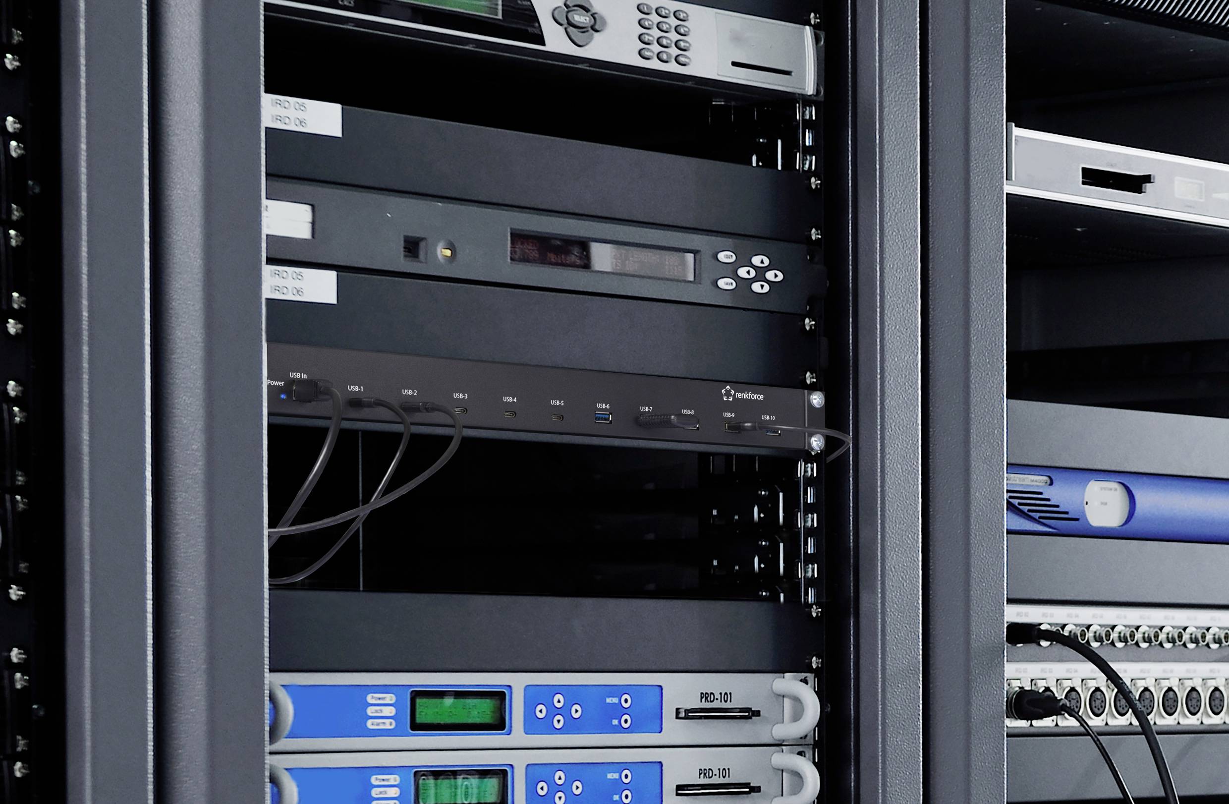 Renkforce 483 mm (19") Rack Mount 10-Port USB 3.2 Gen 2 Hub RF-6627278 USB-hub 10 poorten USB-A USB 3.2 Gen2 10 GBit/s V-6