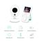 Babyfoon-set met camera en scherm, toont slapende baby. Functies: nachtmodus, twee-weg audio, kamerthermometer, bereik tot 300 m, 24 uur accuduur.