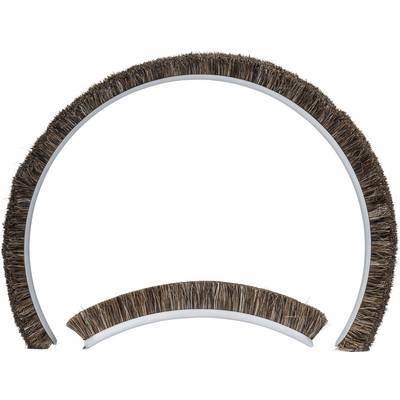 Twee halfcirkelvormige borstels met bruine haren, gerangschikt in een grote en een kleine boog voor een witte achtergrond.