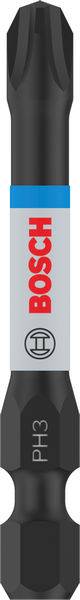 Een Bosch schroevendraaierbit met een zwarte punt en blauw-grijze markering. Modelnummer 'PH3'.