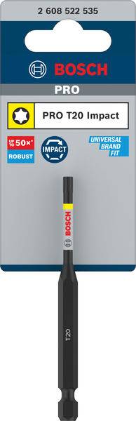 'TORX T20 Impact schroevendraaierbit van Bosch PRO, robuust en duurzaam. Geschikt voor universeel gebruik.'