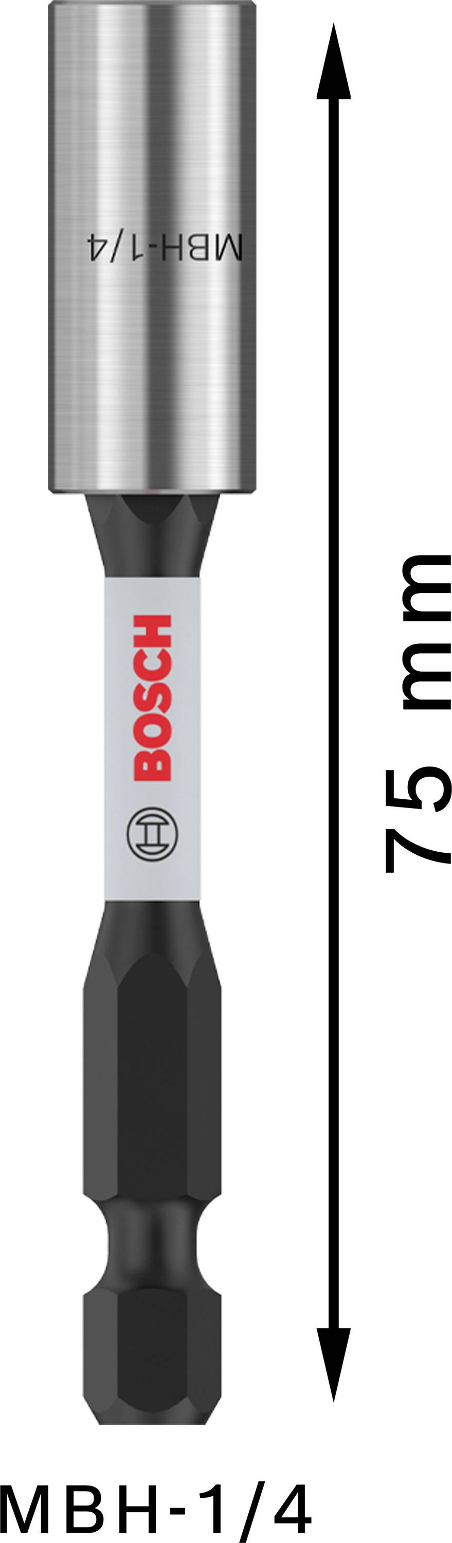 'Bosch MBH-1/4' Magnetische bithouder, 75 mm lengte, metalen punt bovenaan. Ideaal voor schroefwerkzaamheden.