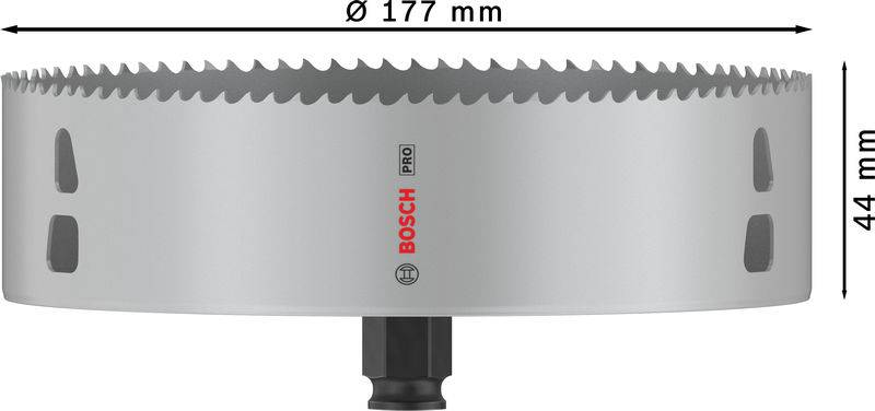 Cirkelzaagblad met een diameter van 177 mm en een hoogte van 44 mm van het merk Bosch, in zilverkleur, geschikt voor professionele toepassingen.
