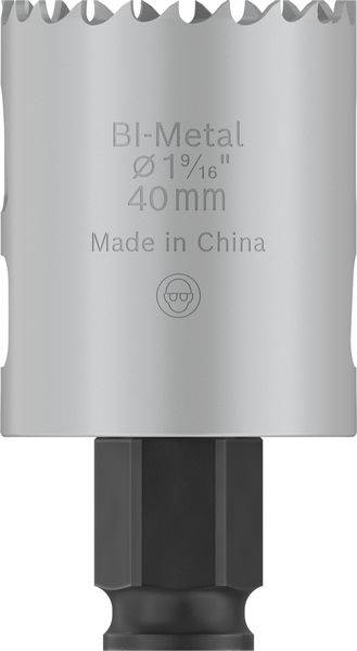 Metalen gatenzaag met opschrift 'BI-Metaal Ø 40mm, Made in China'.