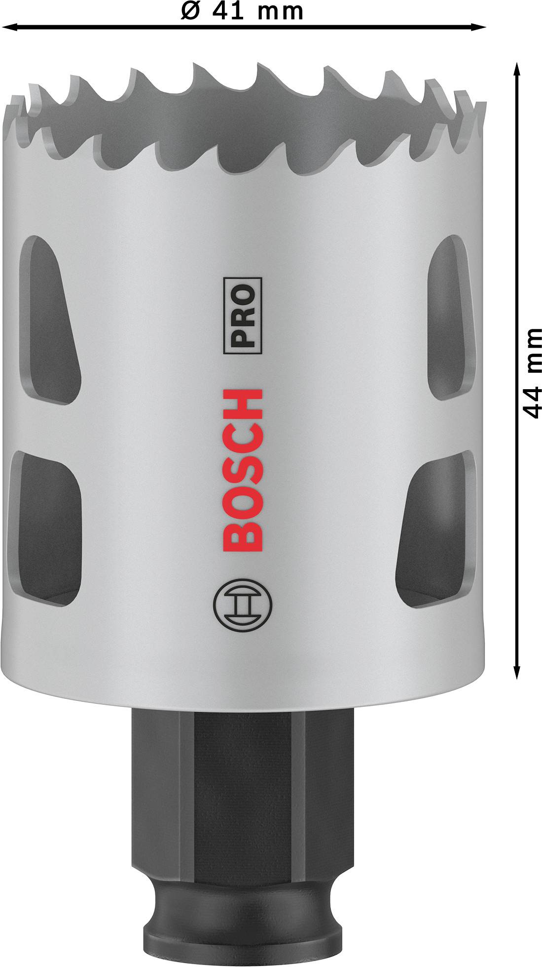 Metalen gatenzaag van Bosch Pro met 41 mm diameter en 44 mm hoogte, geschikt voor precisie boren in metalen.