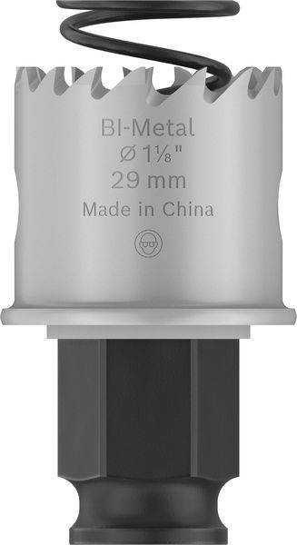 Bi-metalen gatenzaag met 29 mm diameter, vervaardigd in China, toont getande zaagpunten en een bevestigingsaansluiting.