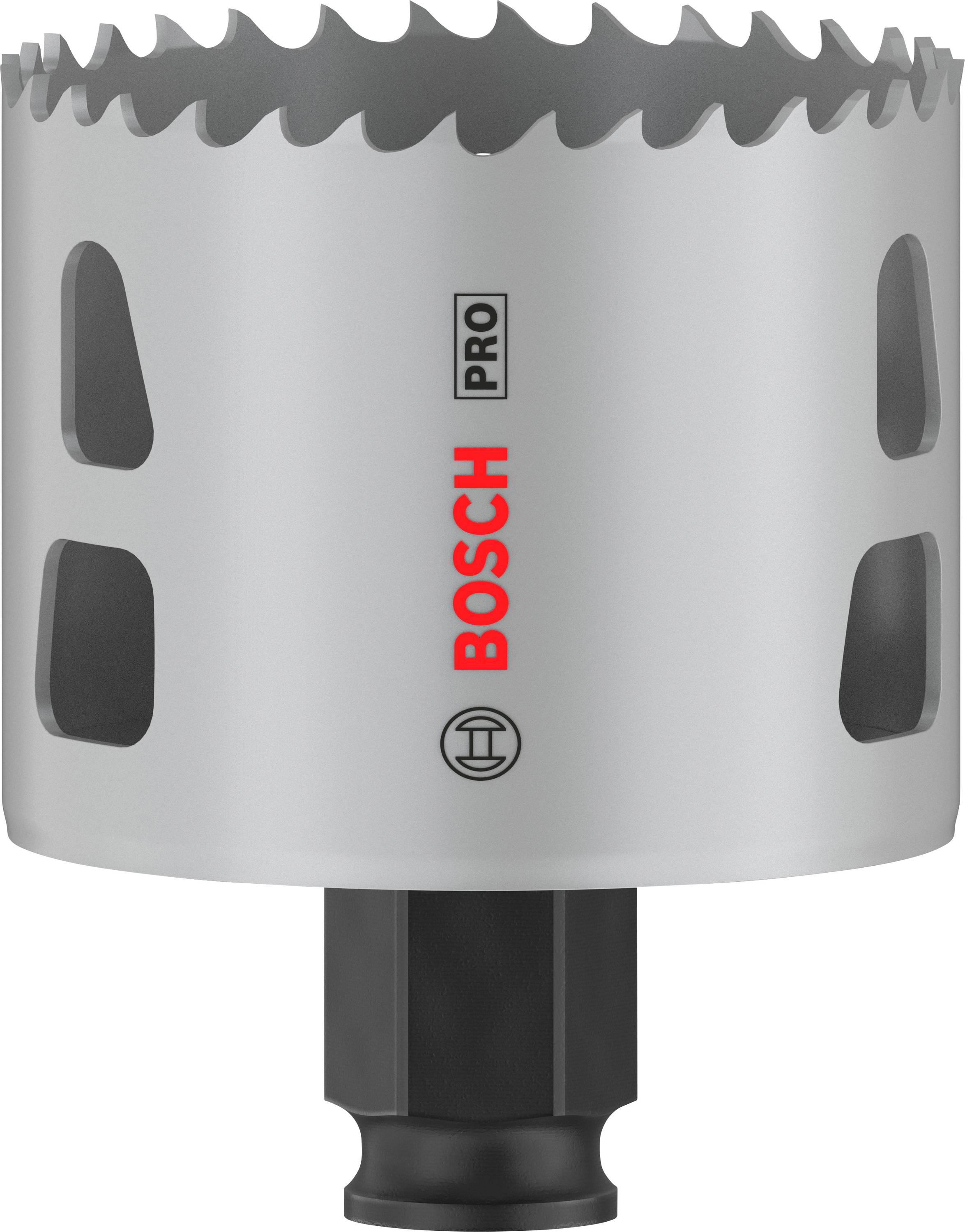 Boorkroon van Bosch Professional met getande rand en zeskante aansluiting, geschikt voor precies boren in beton- en metaaloppervlakken.