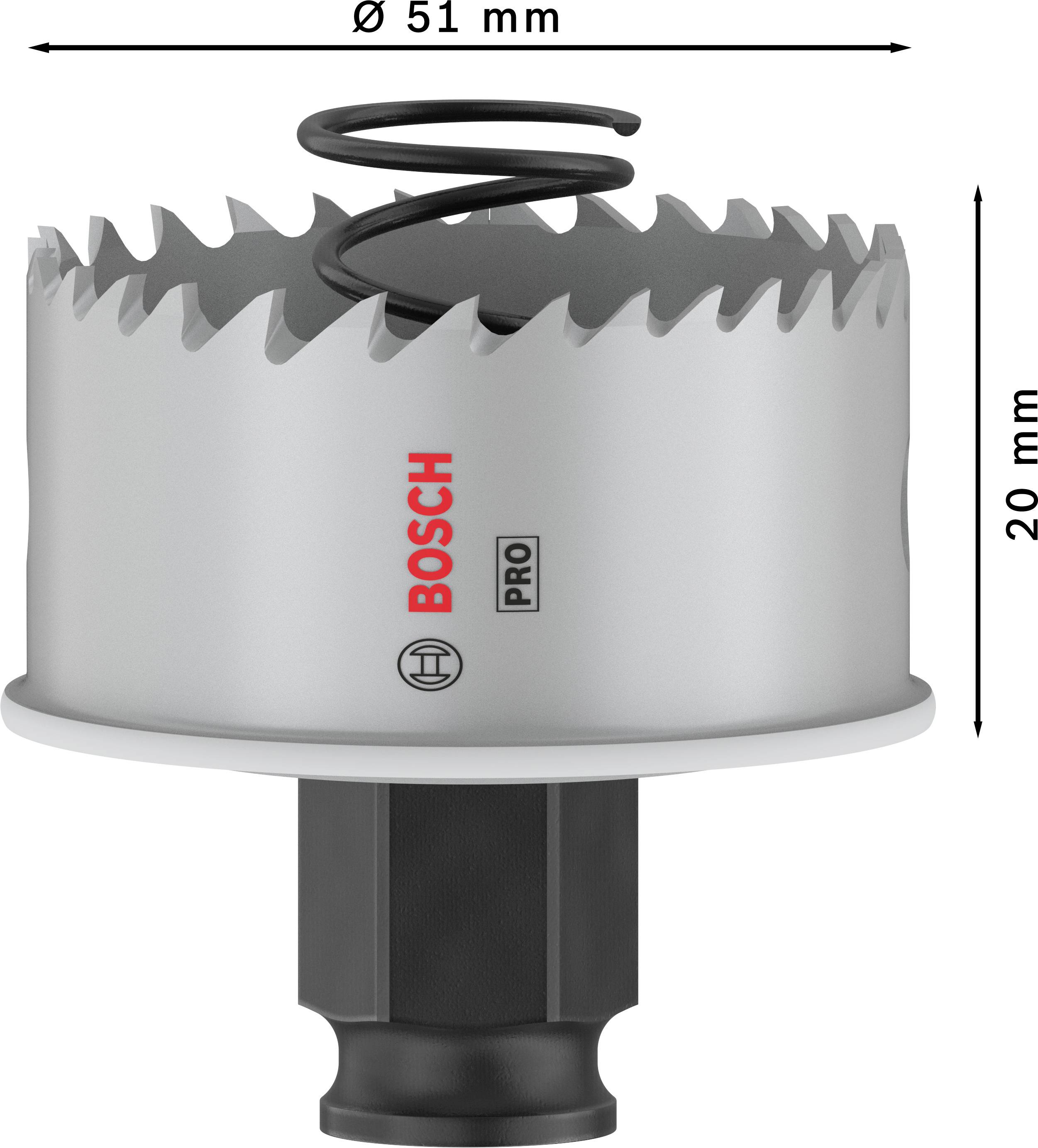Een boorkroon van het merk Bosch met een diameter van 51 mm en een hoogte van 20 mm, geschikt voor professionele toepassingen.