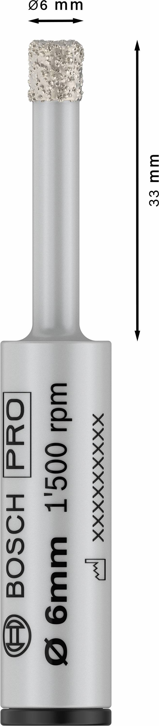 Diamantboor van Bosch, 6 mm diameter, 33 mm lang; geschikt voor professionele toepassingen.
