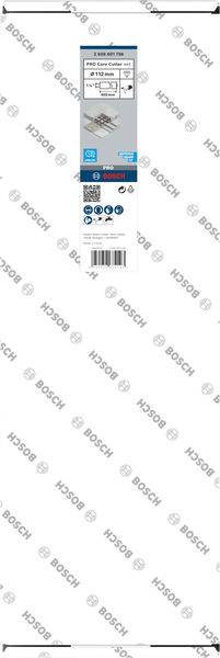 Verpakking van een Bosch zaagblad voor hout. Bevat afbeelding van het product, QR-code, logo's en streepjescode. Geschikt voor verschillende zaagmachines.