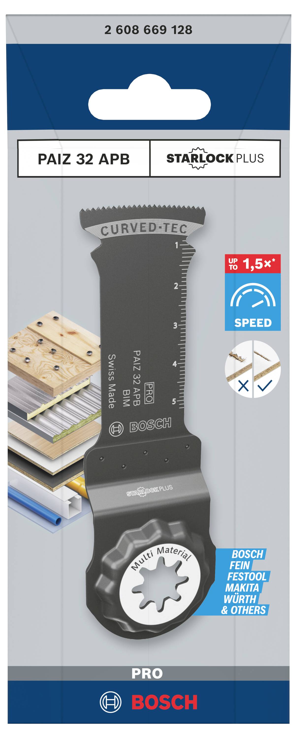 'Zaagblad Bosch PAIZ 32 APB Starlock Plus. Geschikt voor hout en metaal. Uitgelichte snelheidsverhoging van 1,5x.'