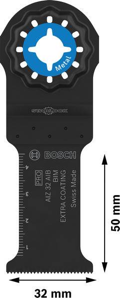 'Oscillerend zaagblad van Bosch, model AIZ 32 AB, breedte 32 mm, lengte 50 mm, met extra coating.'