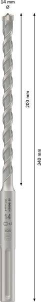 Boor met spiraalontwerp, totale lengte 200 mm en werklengte 140 mm, diameter 12 mm. Geschikt voor boorwerkzaamheden in beton.