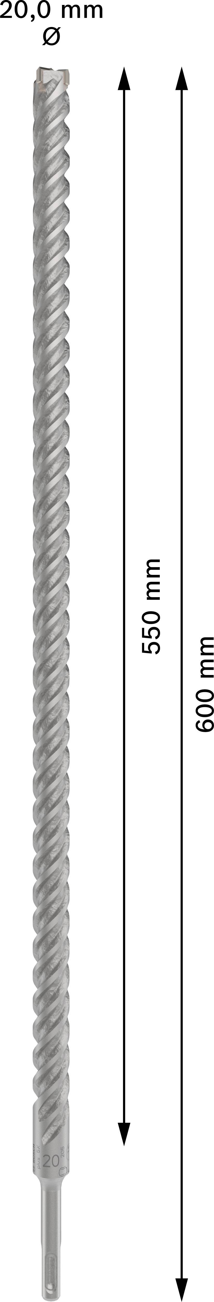 Metalen boor, 600 mm lang, 20,0 mm diameter, met spiraalontwerp. Geschikt voor veeleisende boorwerkzaamheden in beton of metselwerk.