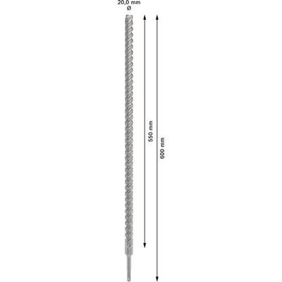 'Boor met 20,0 mm diameter, 450 mm werklengte en 600 mm totale lengte.'