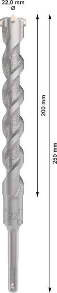 Boor met 22 mm diameter, 200 mm bruikbare lengte en 340 mm totale lengte.