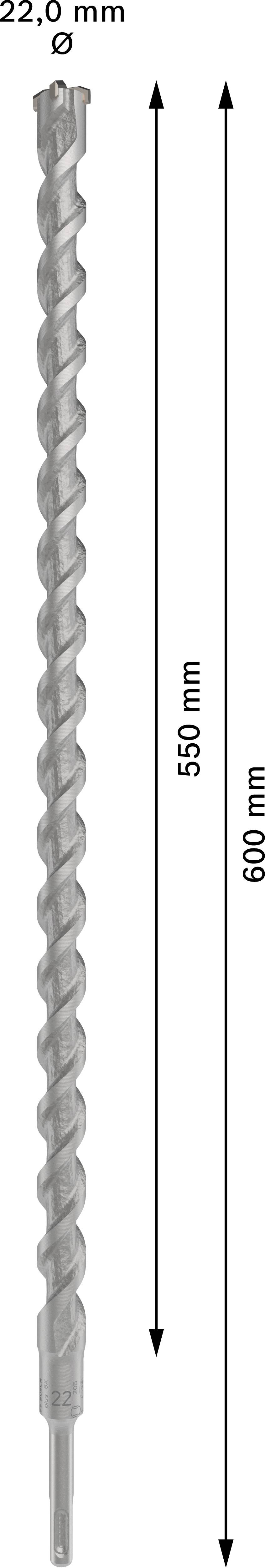 Boorbitboor met spiraalontwerp, totale lengte 600 mm, werklengte 550 mm, diameter 22,0 mm.