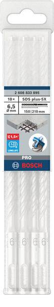 'Bosch SDS plus-5X boorset, 10 stuks, diameter 9,5 mm, lengte 150/210 mm, geschikt voor beton, met vijf axiale snijkanten.'