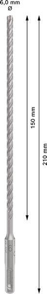 Boor met spiraalontwerp. Lengte: 210 mm, diameter: 6,0 mm. Geschikt voor precies boren in verschillende materialen.