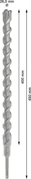 'Boor met 26 mm diameter en 400 mm effectieve snijlengte, totale lengte 460 mm.'