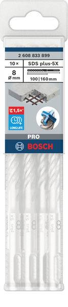 SDS plus-5X' borenset van BOSCH, 10 stuks, diameter 8 mm, lengte 100/160 mm, geschikt voor metselwerk, energie-efficiënt.