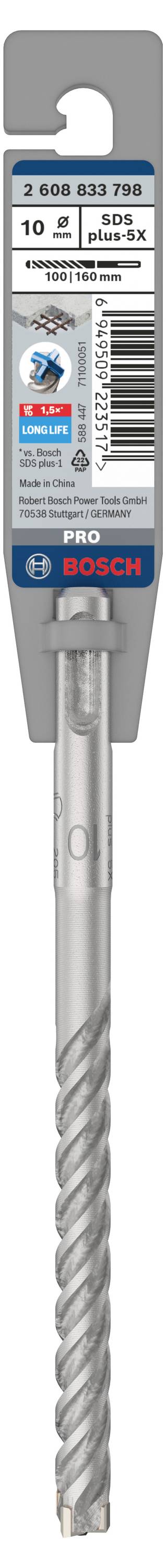 Metaalboor van Bosch met SDS plus opname, geschikt voor beton of metselwerk, diameter 10 mm, lengte 100 mm.