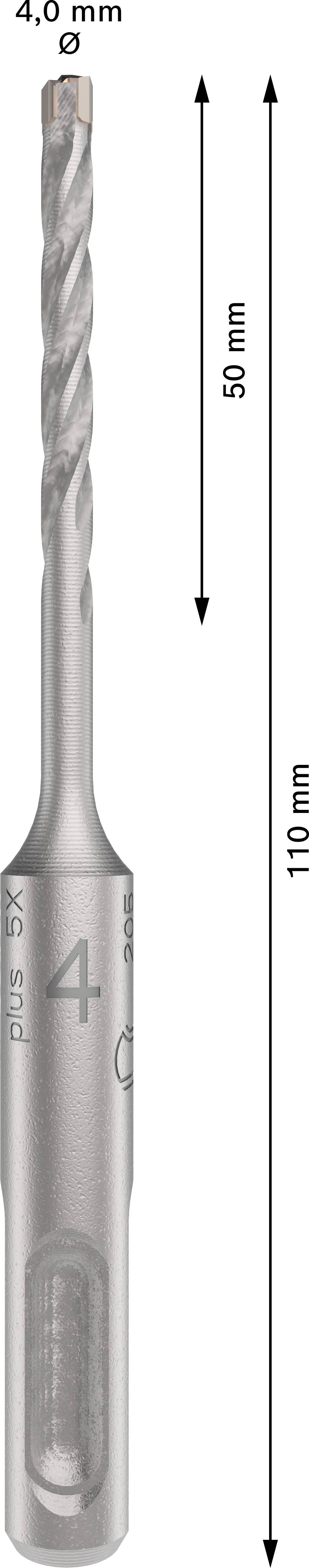 'Boorbit met 4 mm diameter, totale lengte 110 mm, werkdiepte 50 mm. Geschikt voor precies boren in harde materialen.'