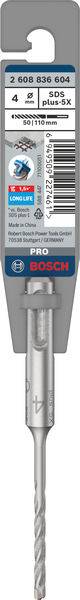Bosch boor, modelnummer 2 608 596 091, geschikt voor beton, 5 mm diameter, 110 mm lengte. Verpakking in grijs en blauw.