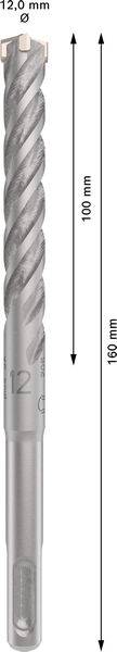 SDS-Plus-boor met spiraalontwerp van staal, lengte 160 mm, diameter 12 mm, voor betonboringen.