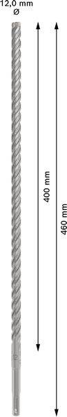 Boor met 12,0 mm diameter en 460 mm totale lengte, waarvan 400 mm gebruikslengte.