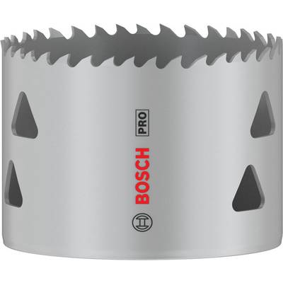 Metalen gatenzaag met getande rand, geschikt voor boren in verschillende materialen. 'Bosch Pro' en logo aan de zijkant.