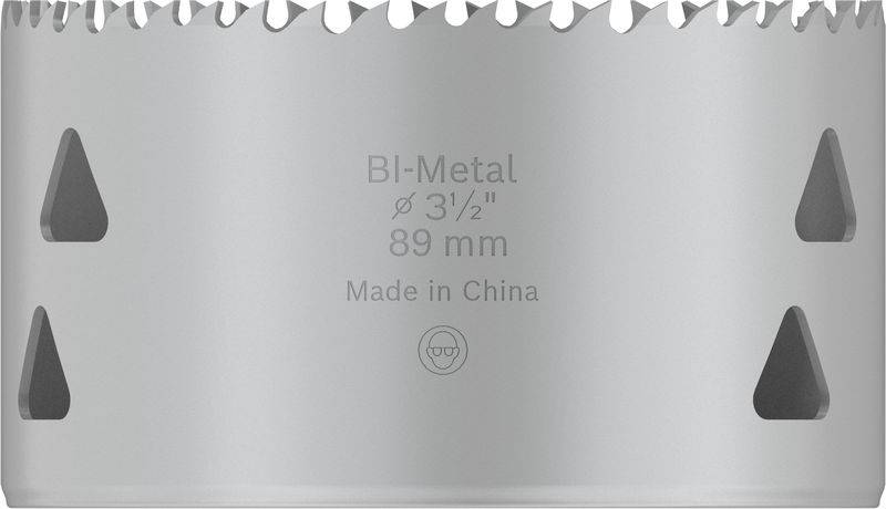 Metalen zaagkroon uit bi-metaal, diameter 89 mm, met opdruk 'BI-Metal Ø 3 1/2" 89 mm Made in China'.