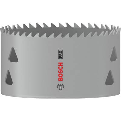 Grijze gatenzaag met scherpe tanden, merknaam 'Bosch Pro' in rood en zwart gedrukt. Voornamelijk bedoeld voor het snijden in verschillende materialen.