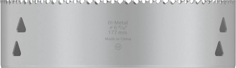 Metalen gatenzaag met opschrift 'Bi-Metaal' en maat '6 7/8" 177 mm'. Gemaakt in China.