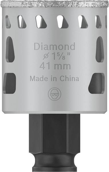 'Diamant-boorkroon, 41 mm diameter, Vervaardigd in China.'