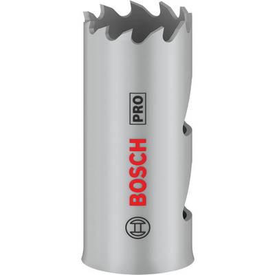 Zilveren gatenzaag met scherpe tanden, rood 'Bosch Pro'-logo, geschikt voor nauwkeurig boren in hout en metaal.