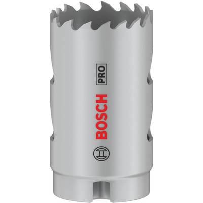 Boschboor-kroon in cilindrische vorm met getande rand, zilverkleurig, met rood 'BOSCH'-logo en zwarte 'PRO'-tekst.