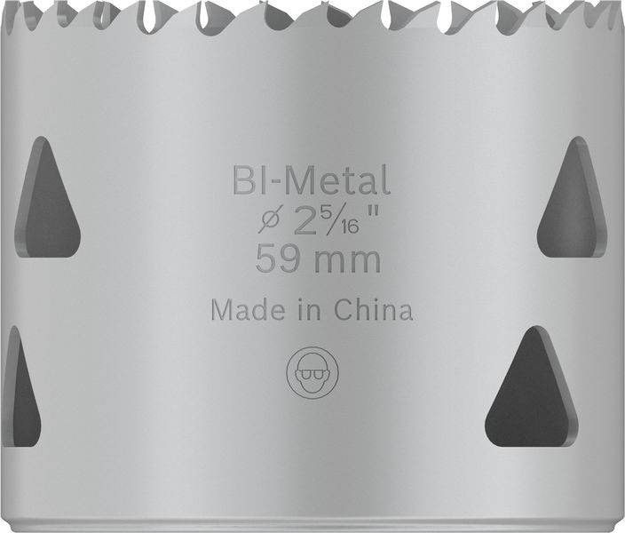 Zilveren bi-metalen gatenzaagopzetstuk met een diameter van 59 mm. Gemarkeerd met 'Made in China' en een minimalistisch design.