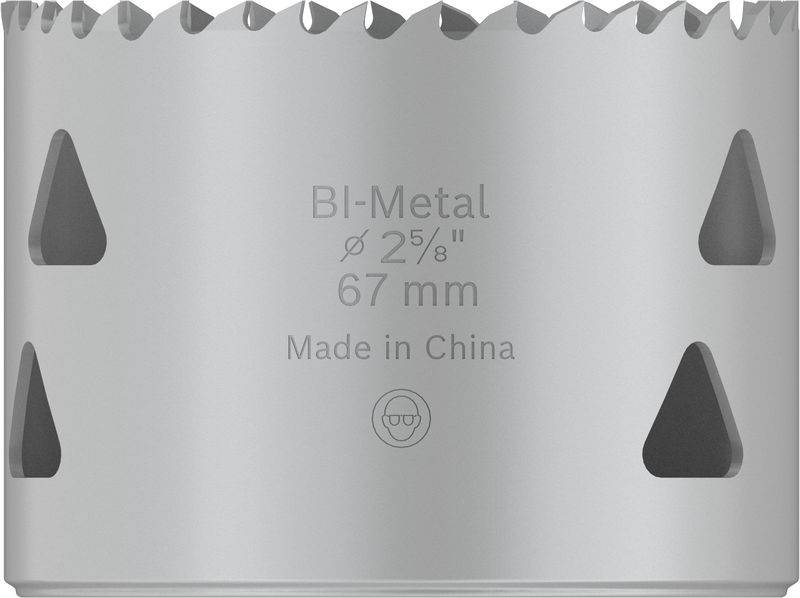 'Zaagkroon van bi-metaal, diameter 67 mm. Opschrift: "Made in China".'