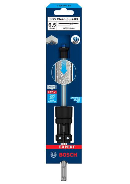 Boorset 'SDS Clean plus-8X', 6,5 mm, lengte 100/165 mm, van Bosch. Geschikt voor beton en metselwerk. 25% snellere boorsnelheid.