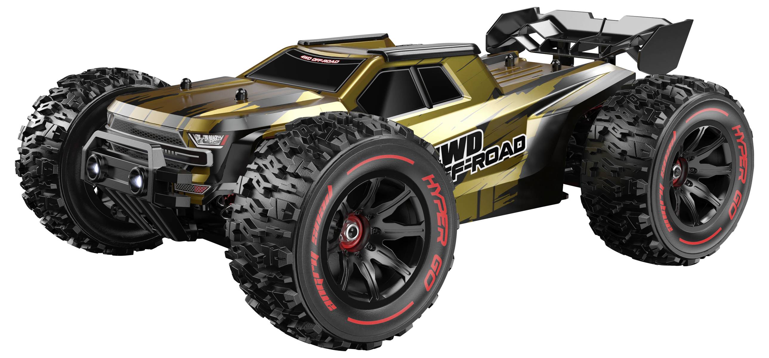 Afstandsbediende terreinwagen met robuuste banden en een sportief design. Geschikt voor off-road avonturen en hoge snelheden.
