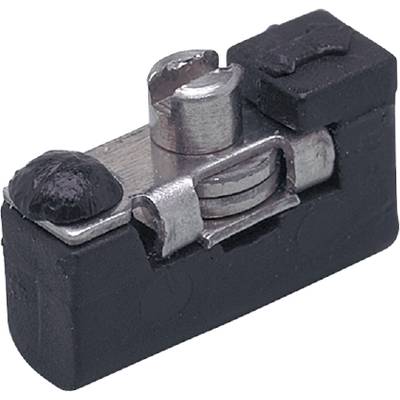 Kleine elektronische chip met metalen contacten op een zwart behuizing, waarschijnlijk een SMD-component voor stroomregeling.