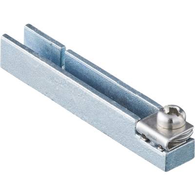 Metalen rail met glijder, waarschijnlijk onderdeel van een lineair lager of geleidingssysteem.