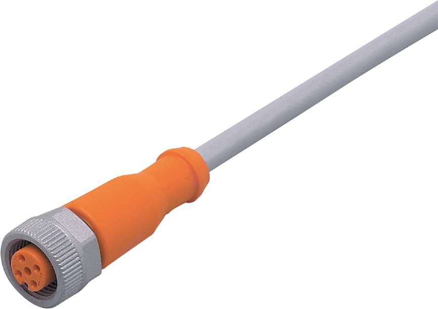 Een nabijheidssensor met een oranje behuizing en een metalen kop.