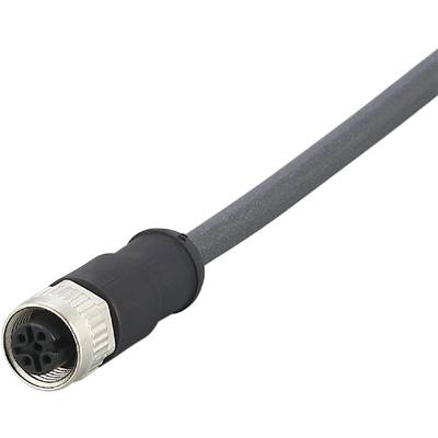 Een zwarte datakabel met een ronde connector aan het uiteinde ligt schuin en strekt zich uit van de rechterbovenhoek naar het midden.