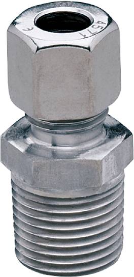 Close-up van een metalen draadbouten met zeskantmoer. De bout is van roestvrij staal en vertoont lichte slijtagesporen.