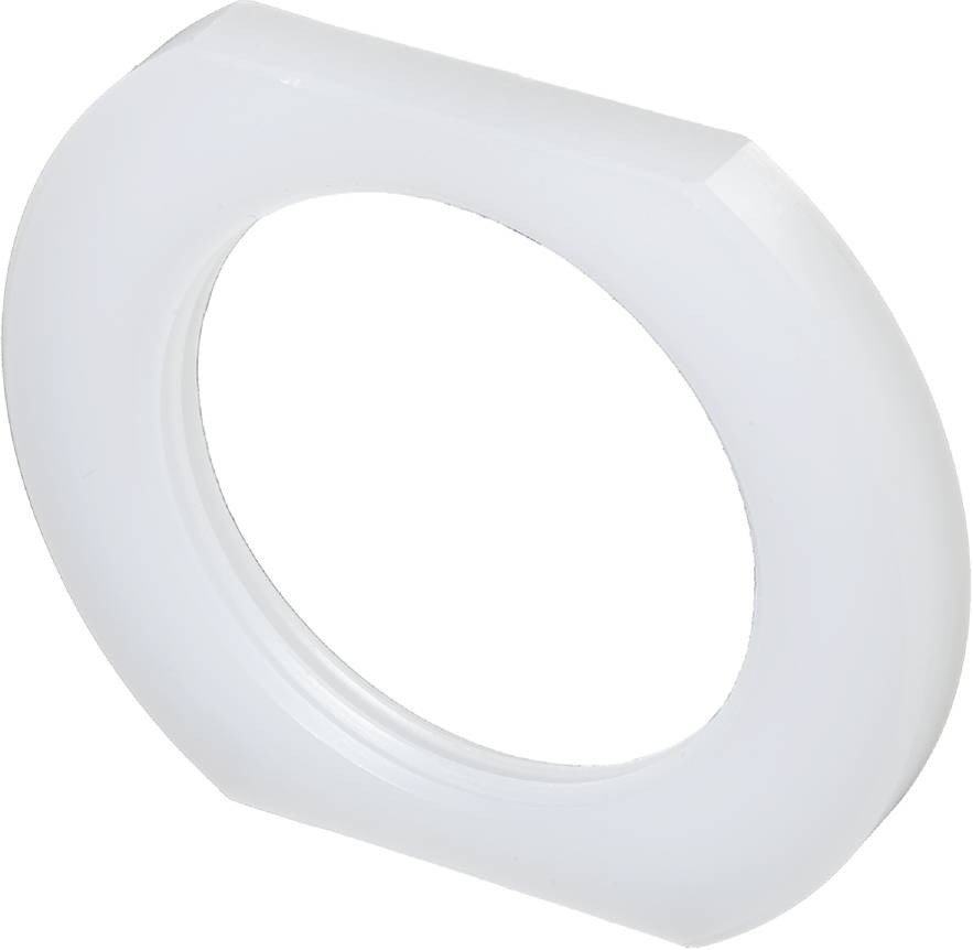 Witte, ronde kunststofring met een gladde oppervlakte, mogelijk een afdichtingselement of onderdeel van een groter apparaat.