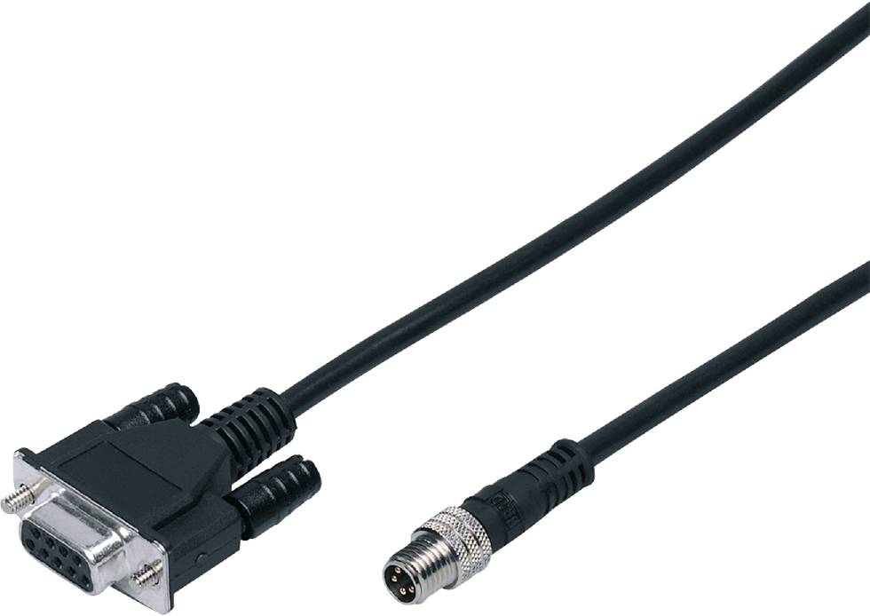Een VGA-stekker en een PS/2-stekker, verbonden door een kabel. De VGA-stekker is vierkant met 15 pinnen, de PS/2-stekker rond met 6 pinnen.